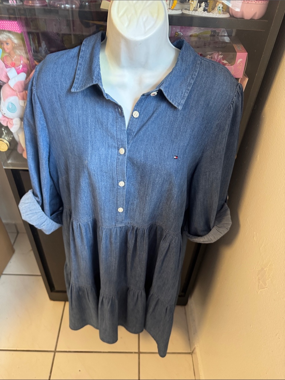 NEW Tommy Hilfiger Blue Denim Button-Front Peasant Dress